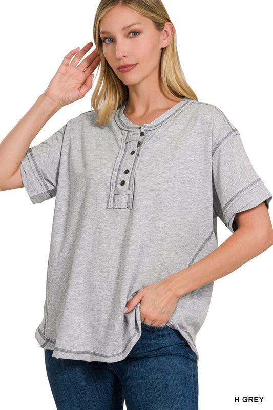 Raw Edge Button Top (Grey)