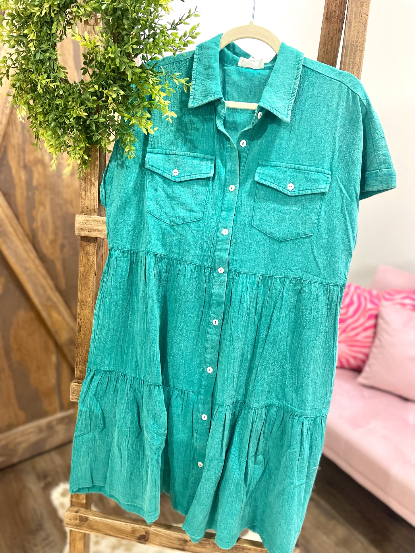 Washed Shirt Dress (Jade)