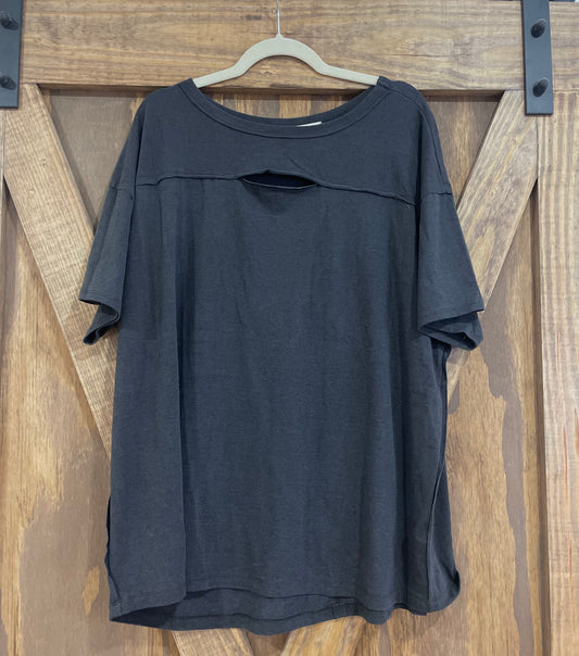 Mineral Wash Short Sleeve Keyhole Top