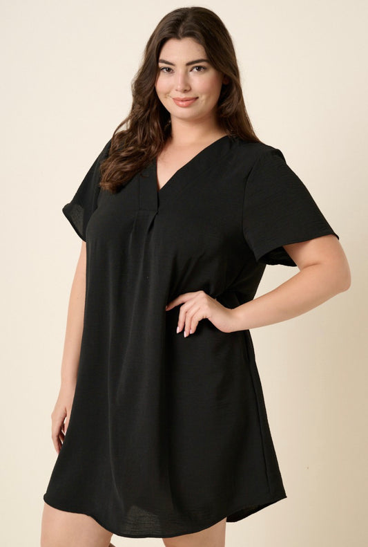 Airflow V Neck Mini Dress (Black)