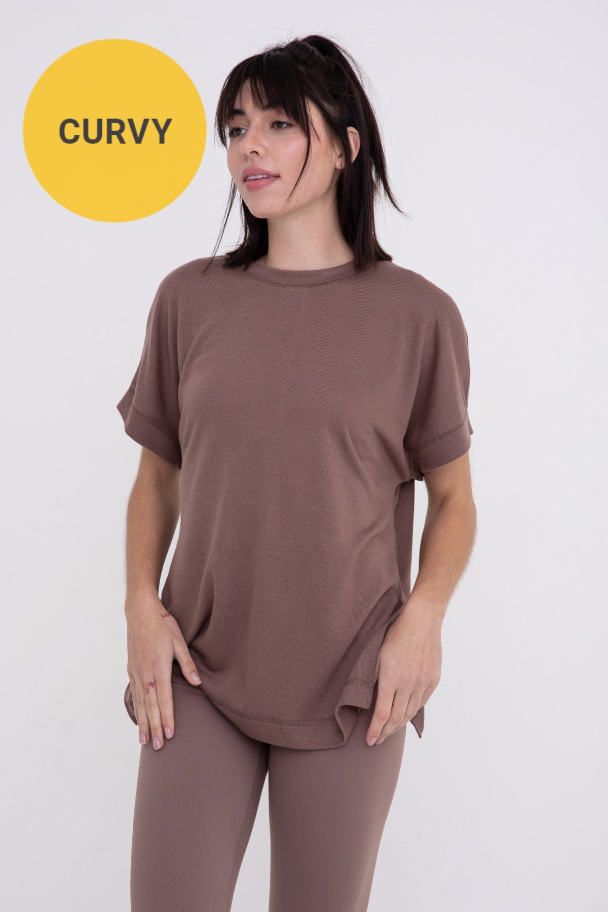 Short Sleeve Top w/Side Slits (Mocha)