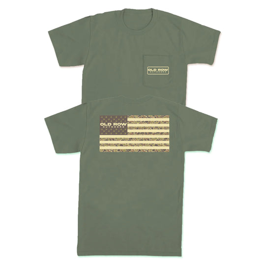 Outdoors 80s Camo Flag Pocket Tee