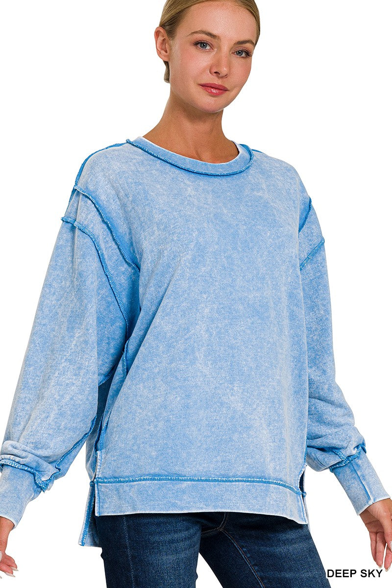 Acid Wash Exposed Seam Sweatshirt (Deep Sky)