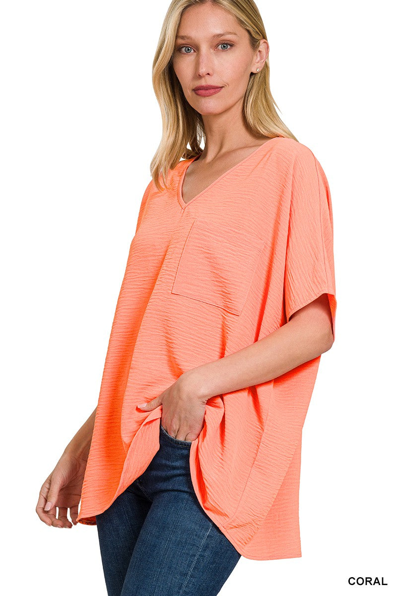 Woven Dolman Sleeve Top (Coral)