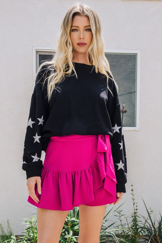 Sequin Star Patch Sleeve Sweatshirt