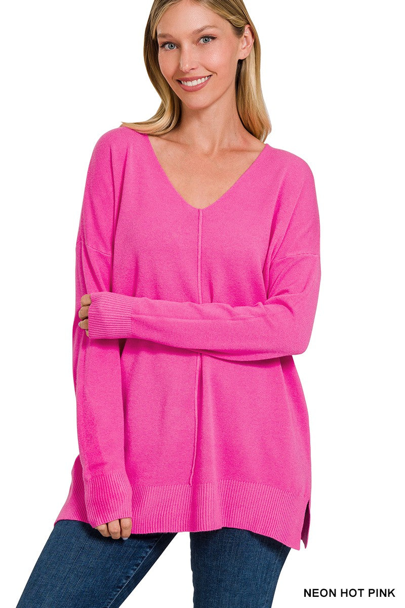 Viscose Front Seam Sweater (Hot Pink)