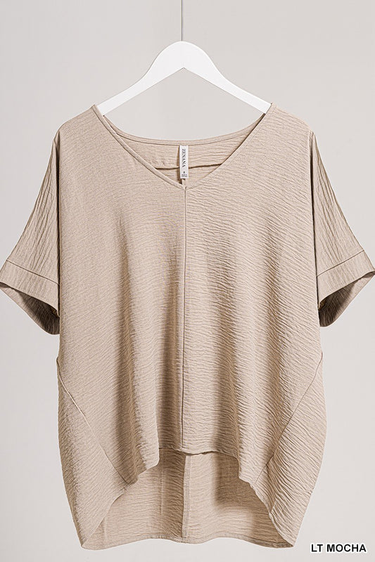 Kate Woven V Neck Top (Mocha)