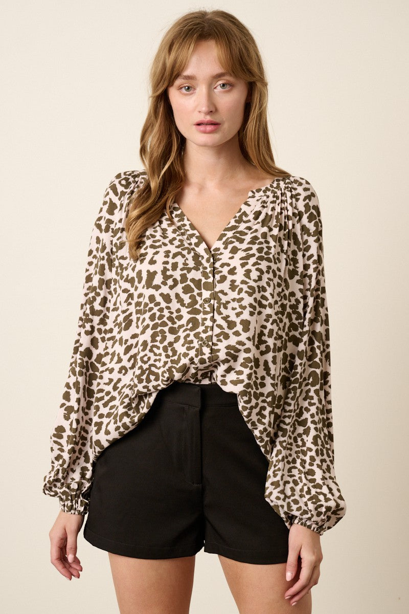 Leopard Print Blouse (Olive)