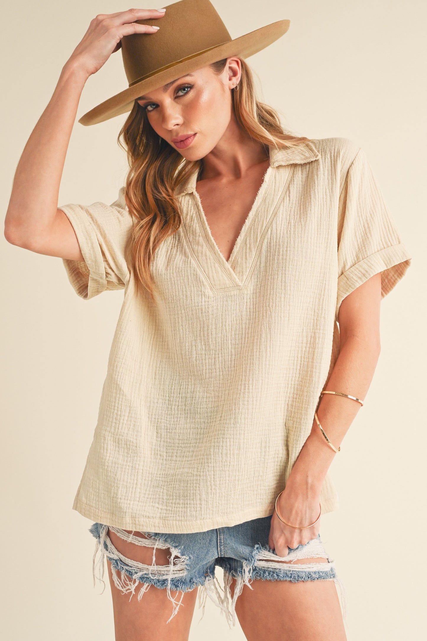 Jamy Collared Short Sleeve Top