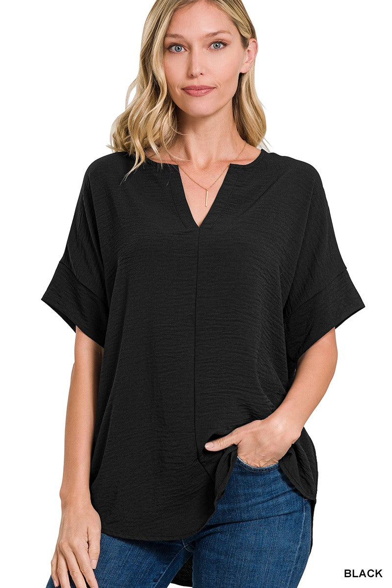 Woven Airflow Short Sleeve Top (Black)