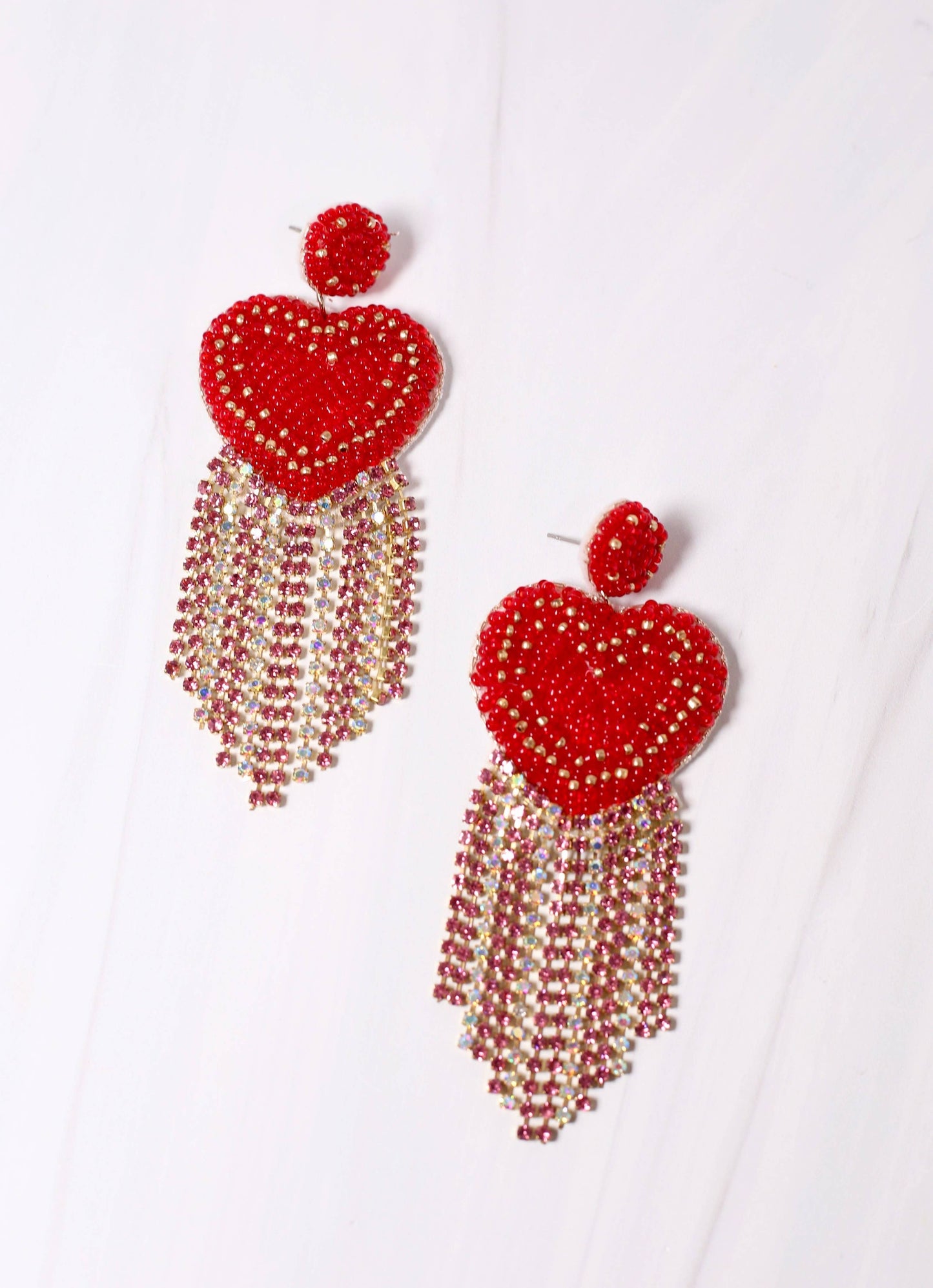 Hearts Afire Fringe Earring (Red)