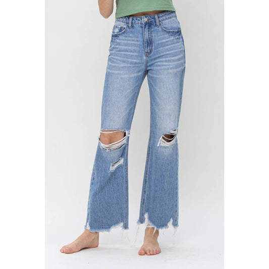 90S VINTAGE HIGH RISE DISTRESSED FLARE JEAN