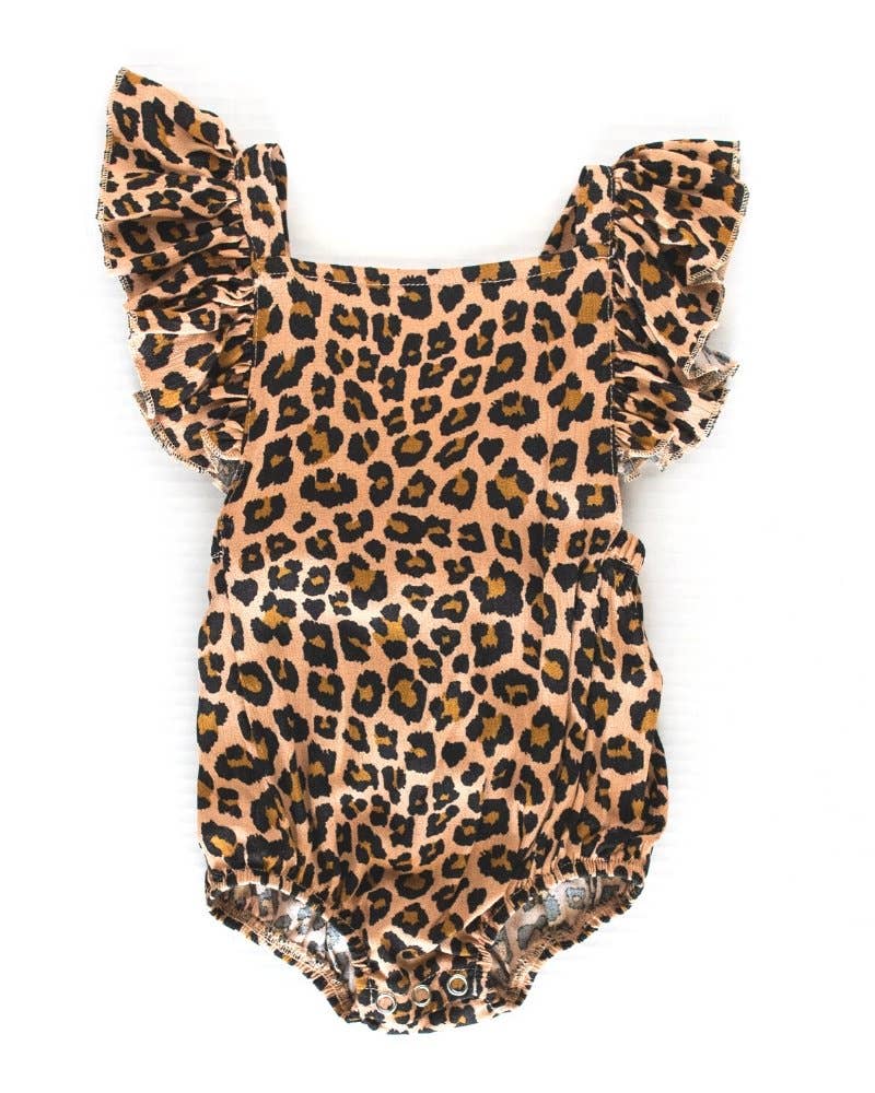 Shiloh Ruffle Back Romper - Brown Leopard