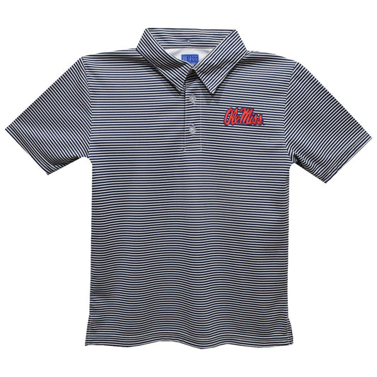 Ole Miss Rebels Embroideredred Navy Stripes Polo Shirt