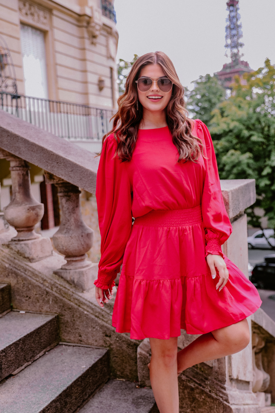 Chrissy Smocked Dress: Red