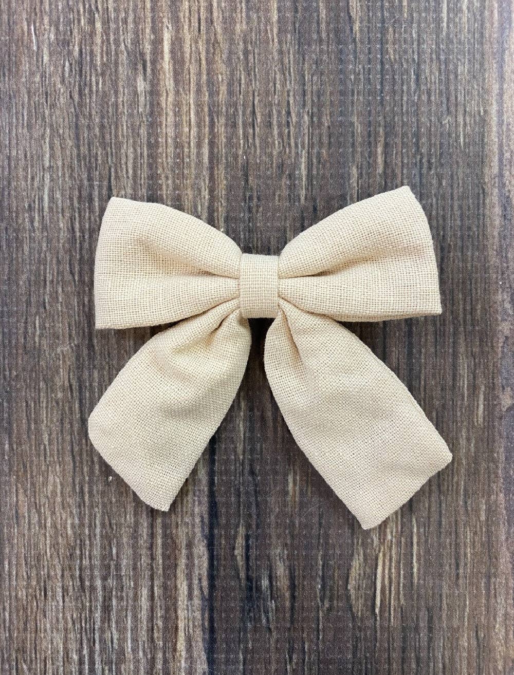 Linen Fabric Hair Bows (Oatmeal)