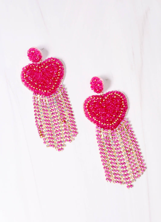 Hearts Afire Fringe Earring (Fuschia)