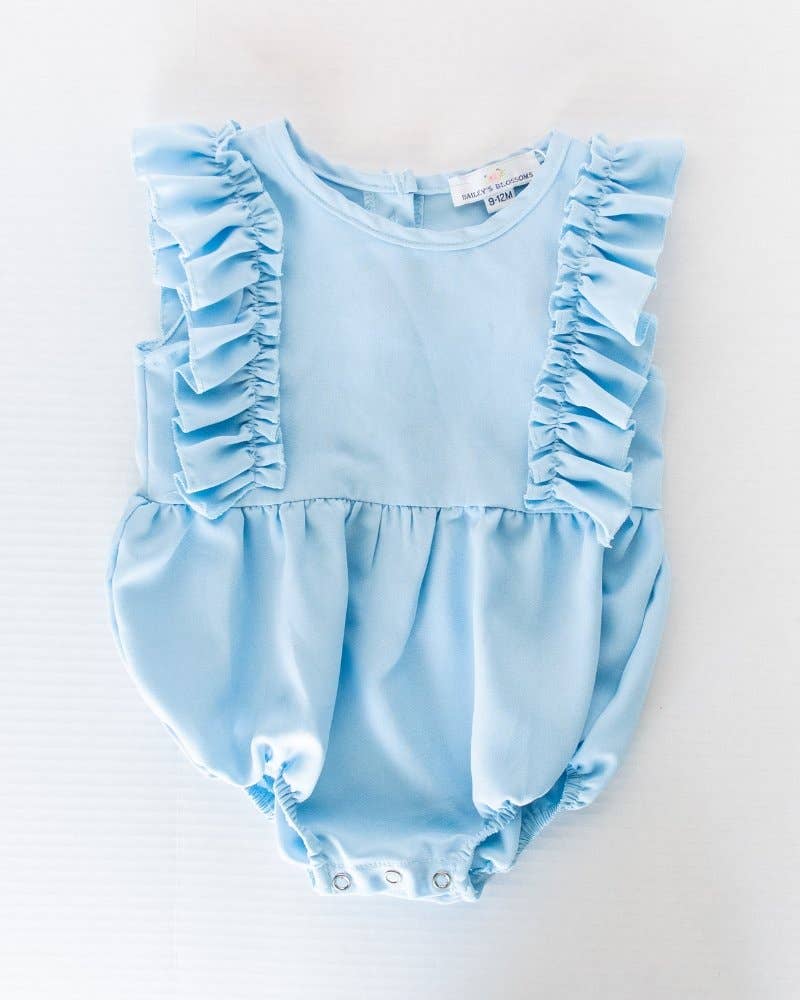 Madeline Ruffle Front Bubble Romper - Cool Blue