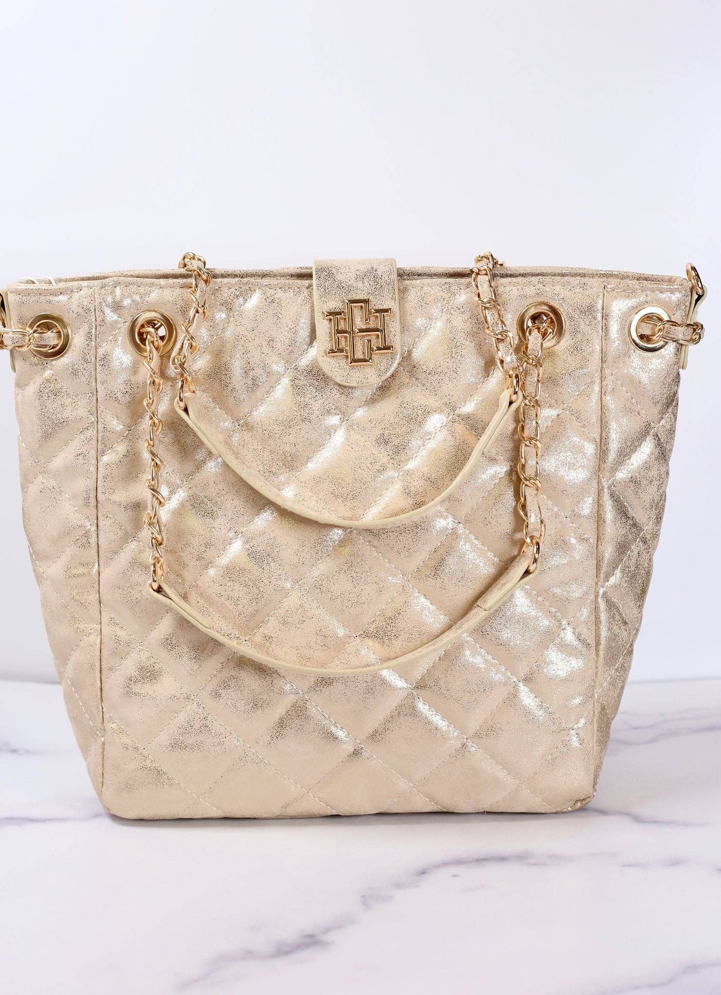 Tanya Quilted Tote (Glimmer Gold)