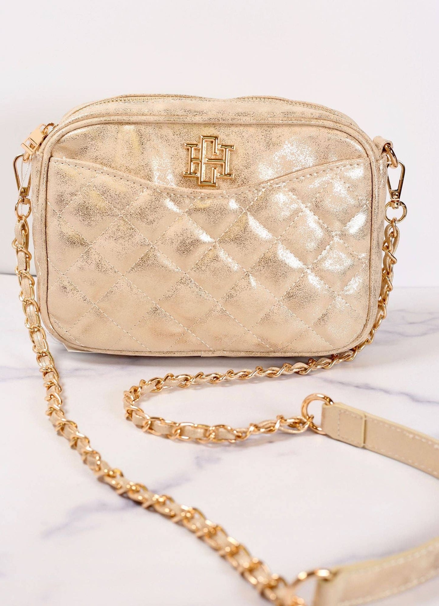 Olivia Quilted Crossbody (Glimmer Gold)