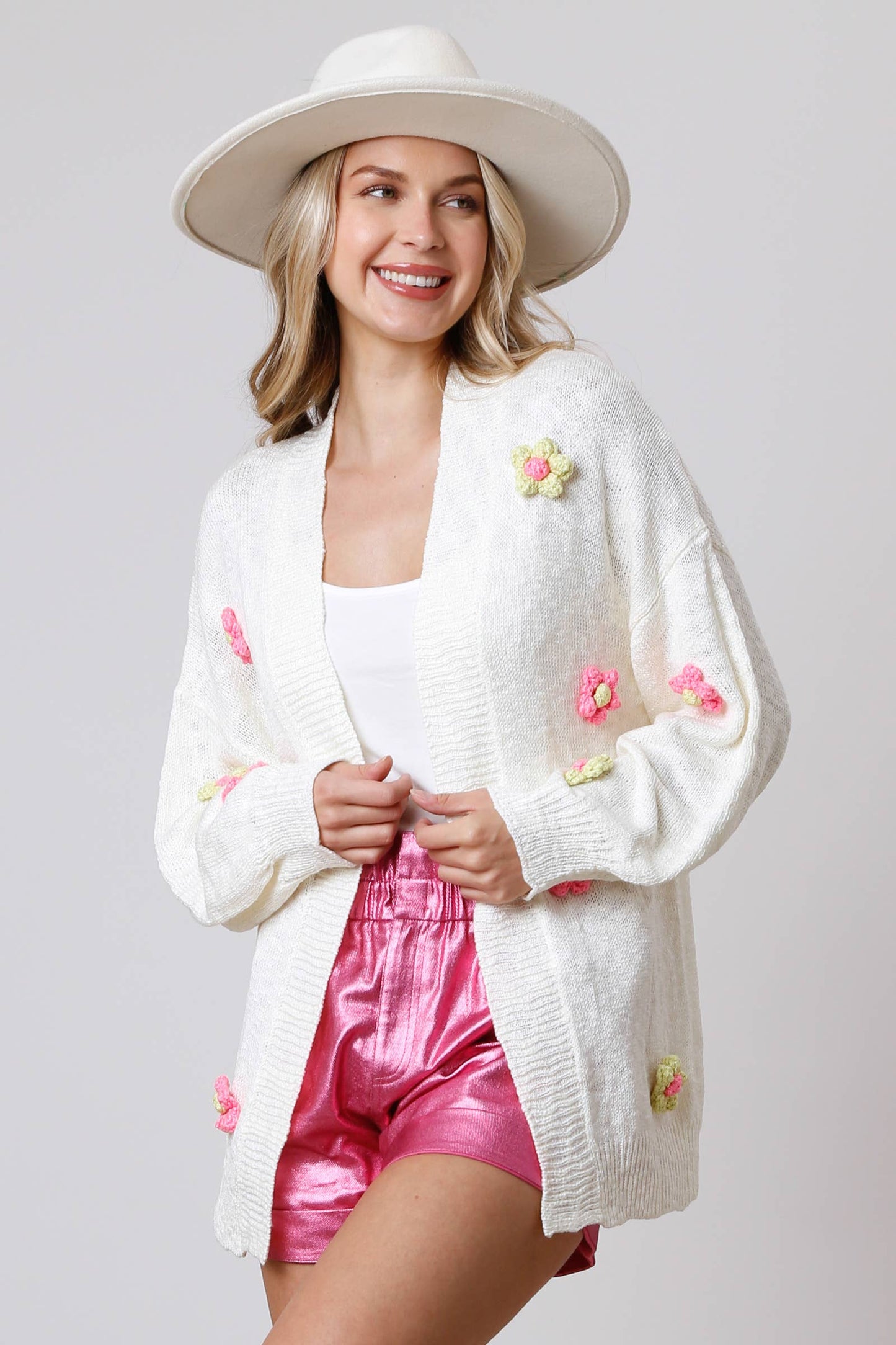 Flower Applique Cardigan (White)