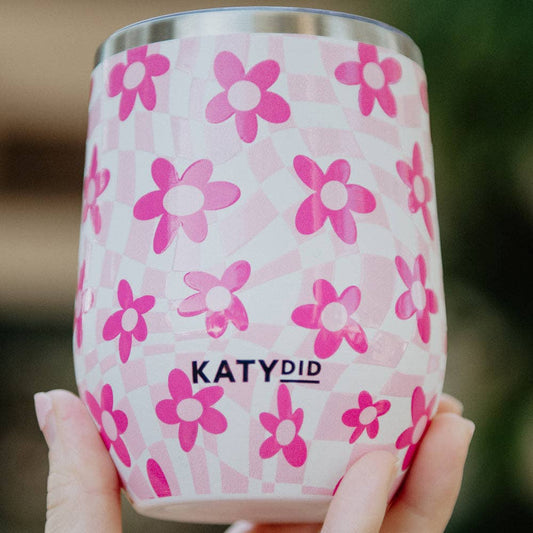 Pink Flower w/ Groovy Checkered Tumbler