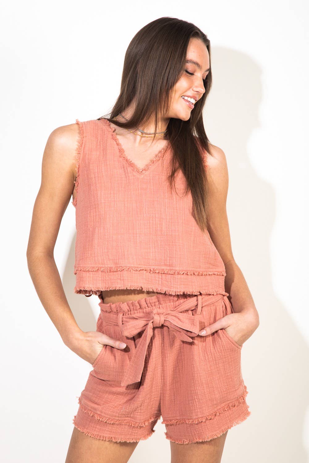 Textured Gauze Top & Shorts Set