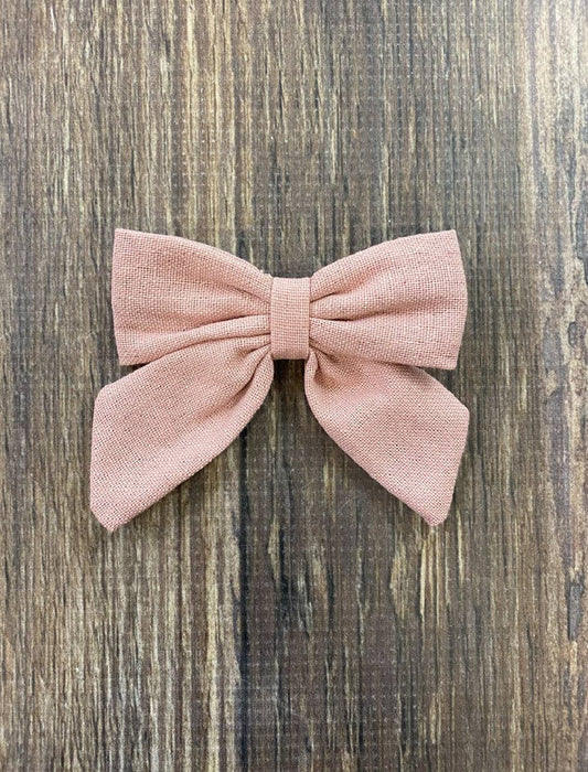 Linen Fabric Hair Bows (Light Pink)