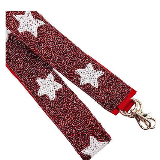 Maroon/White Beaded Star Strap