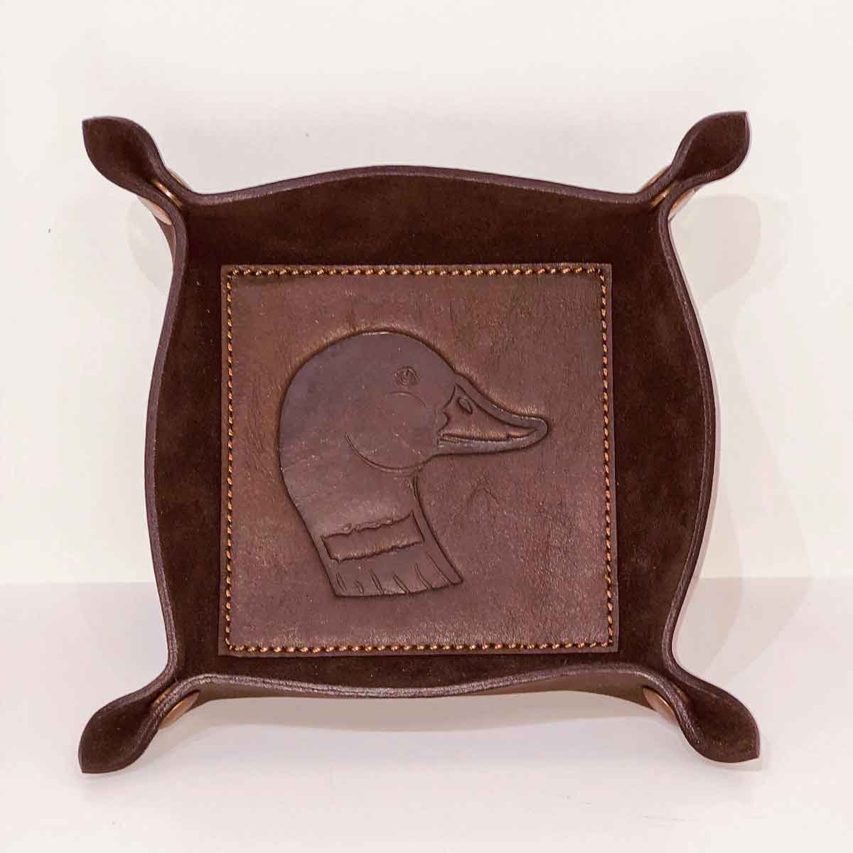 Duck Leather Embossed Valet Tray   Dark Brown   8x8