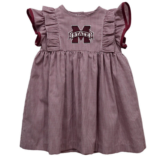 Mississippi State Bulldogs Embroidered Gingham Ruffle Dress