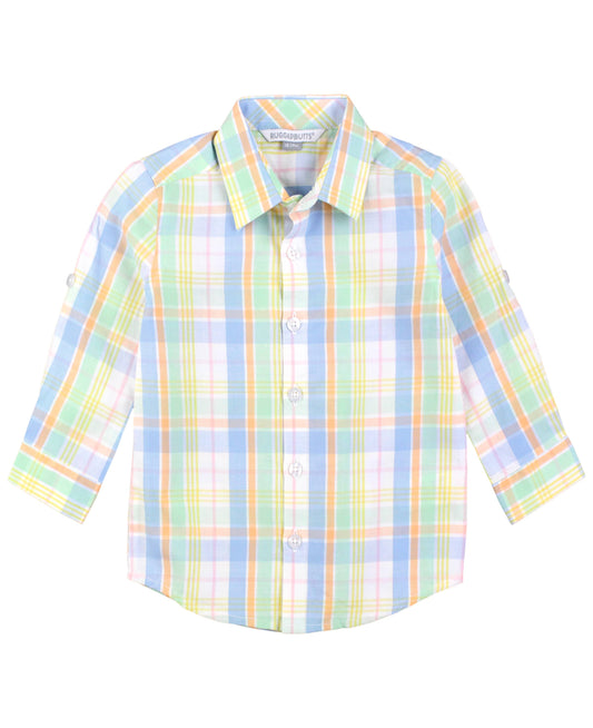 Clubhouse Rainbow Plaid Long Sleeve Button Down Shirt