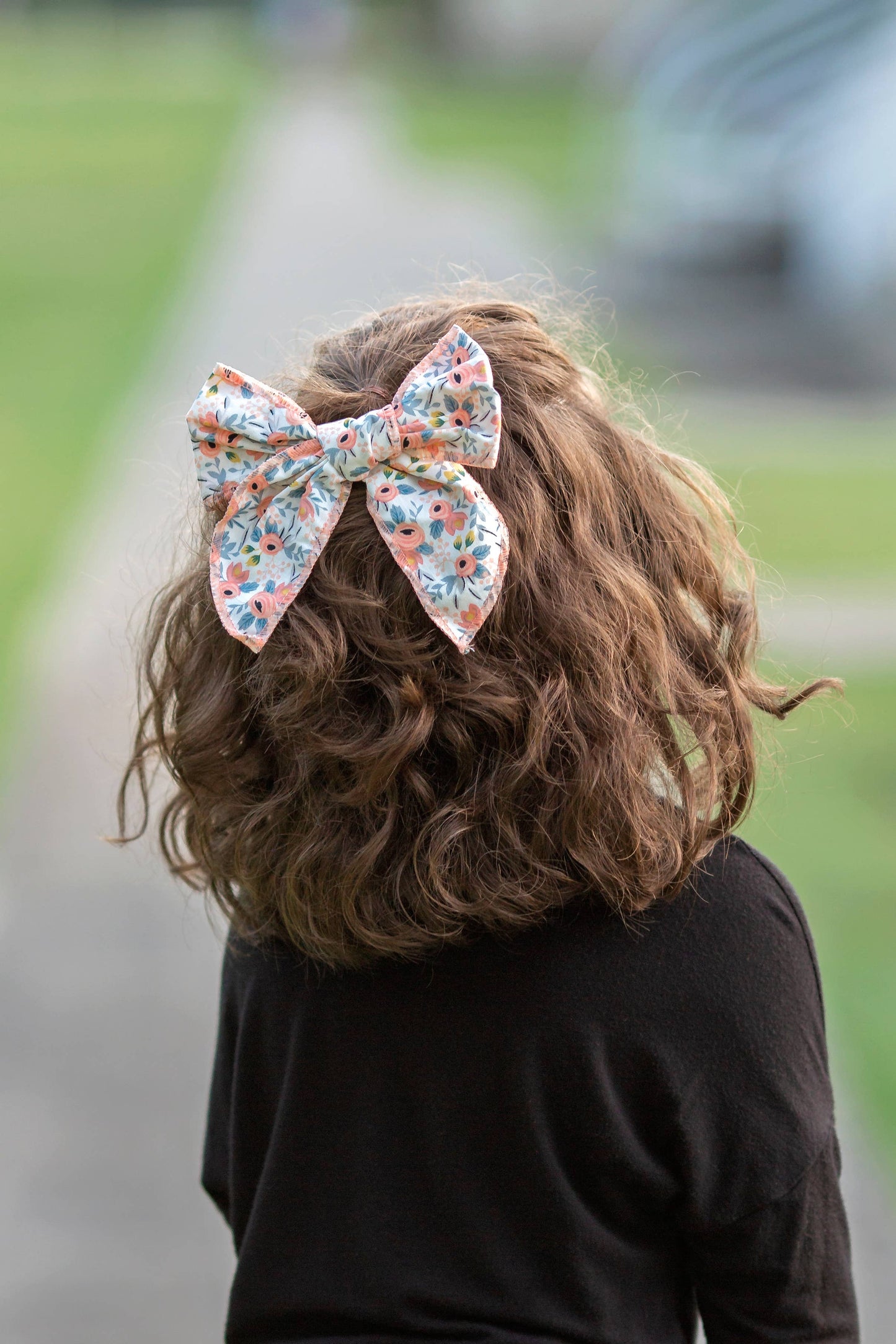 Coral Floral Hand Tied Bow