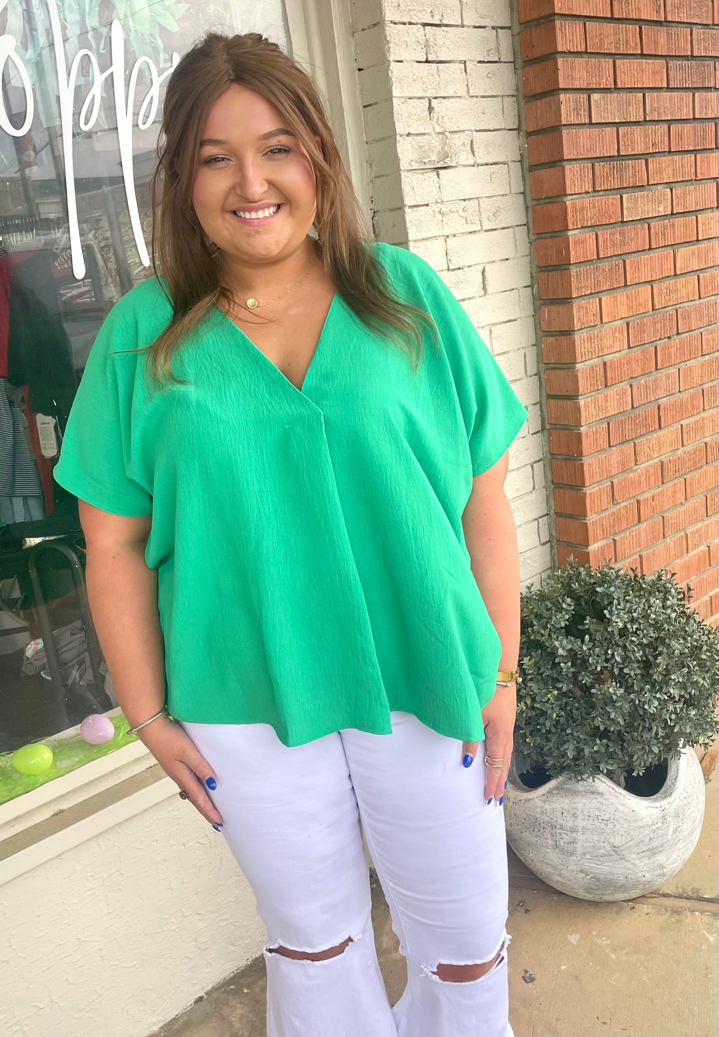 Solid Blouse (Kelly Green or Hot Pink)