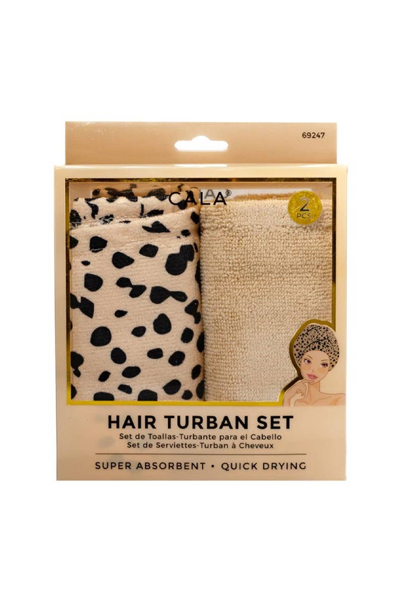 Shower Hair Turban Set: Cheetah/Beige