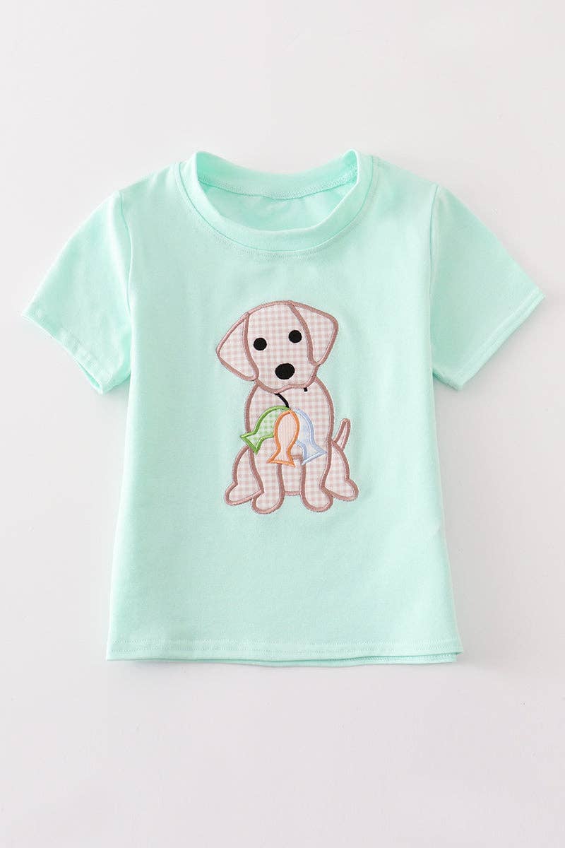 Mint dog applique boy top