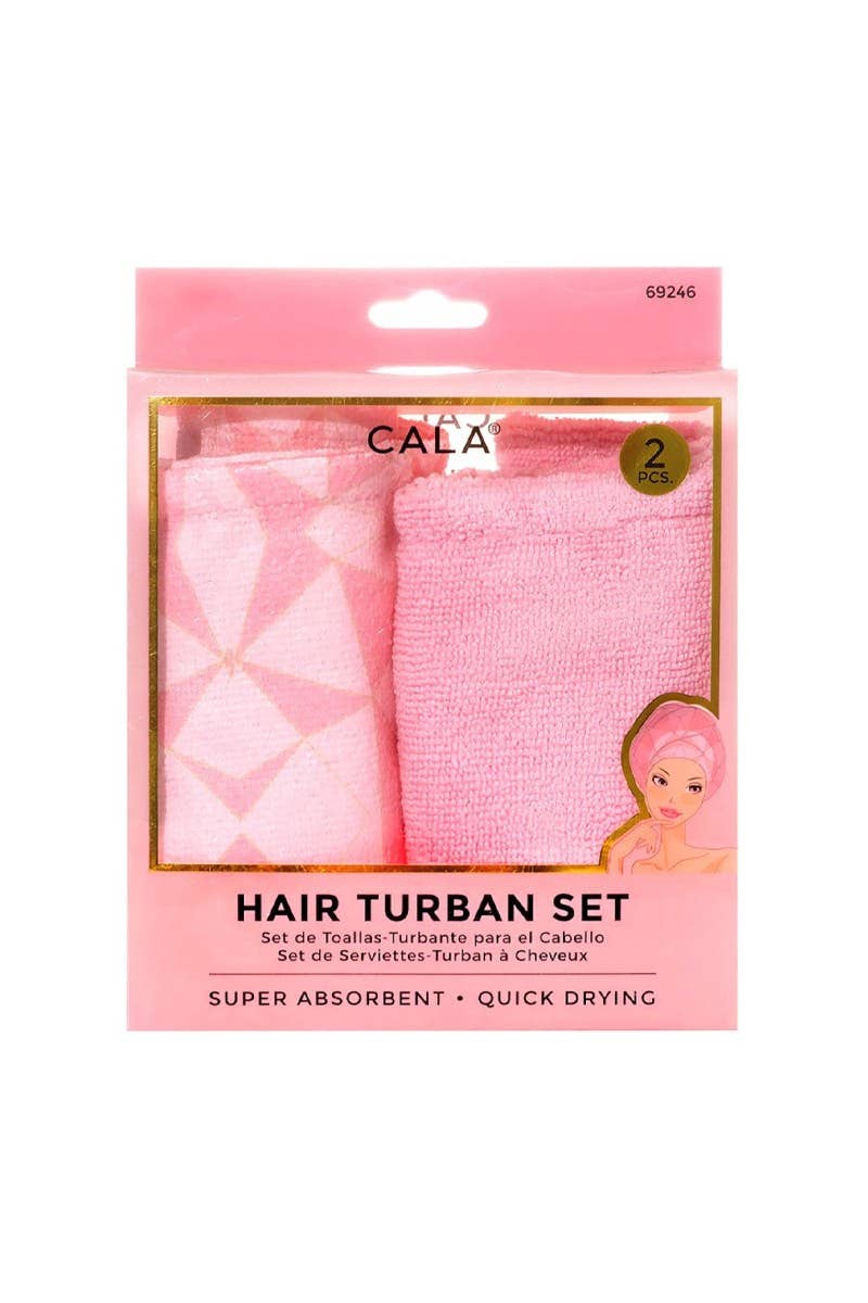 Shower Hair Turban Set: Geometric/Pink