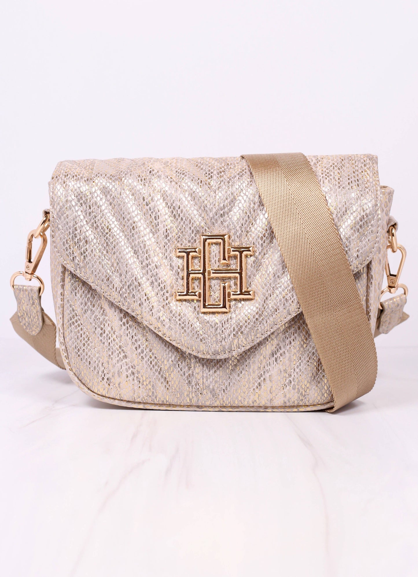 Angela Quilted Crossbody METALLIC CHAMPAGNE