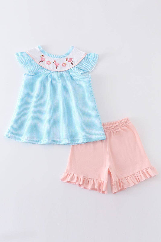 Blue Flamingo Ruffle Set